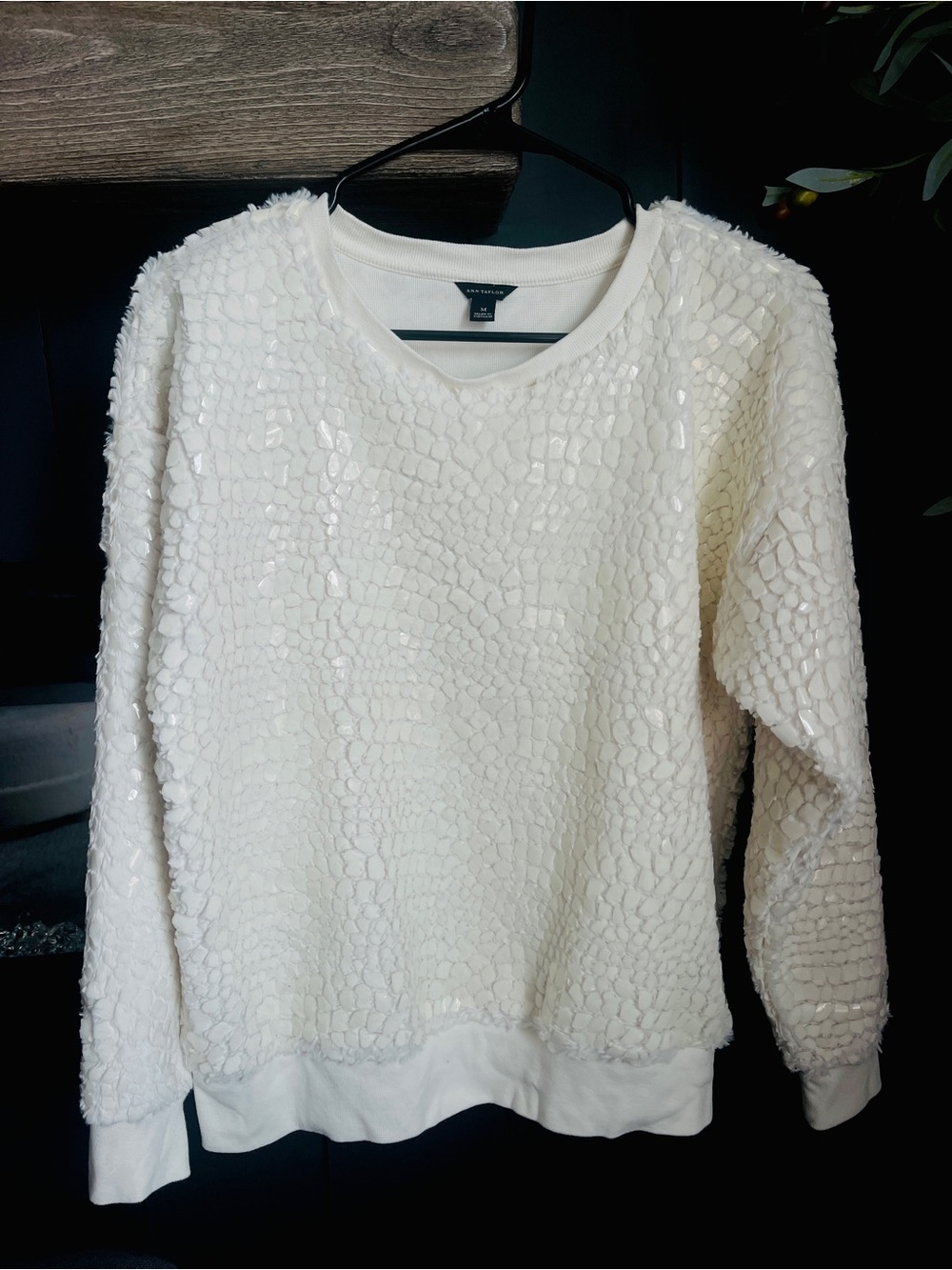 Ann Taylor White Textured Sequin Statement Sweatshirt M